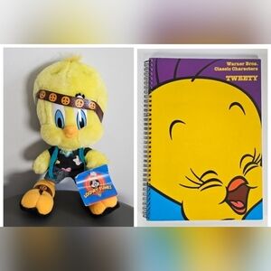Looney Tunes Tweety Plush Toy 1998 & Lined Notebook Set Vintage